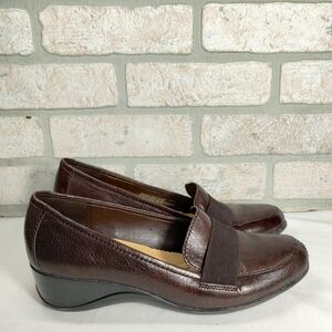 Naturalizer Ashlyn Brown Leather Wedge Loafers 9.5 Academia Office Siren Teacher